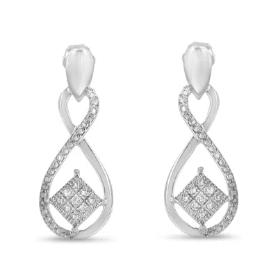 Haus Of Brilliance .925 Sterling Silver Round-cut Diamond Accent Tilted Square And Infinity Drop Earrings In White