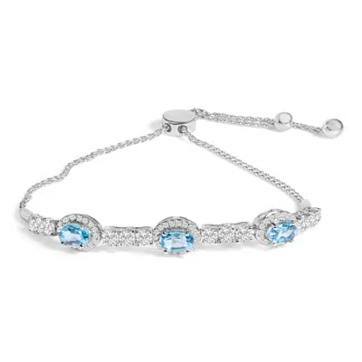 Haus Of Brilliance .925 Sterling Silver Swiss Blue Topaz And White Sapphire Bolo Bracelet