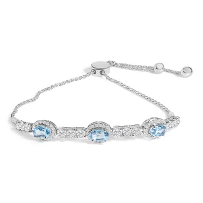 Haus Of Brilliance .925 Sterling Silver Swiss Blue Topaz And White Sapphire Bolo Bracelet