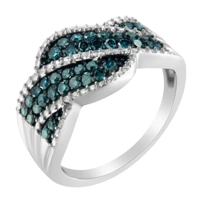 Haus Of Brilliance .925 Sterling Silver Treated Blue Color Diamond Cocktail Ring In White