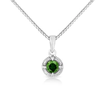Haus Of Brilliance .925 Sterling Silver Treated Color Diamond Solitaire 18" Milgrain Pendant Necklace In Multi