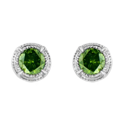 Haus Of Brilliance .925 Sterling Silver Treated Colored Diamond Modern 4-prong Solitaire Milgrain Stud Earrings In Multi