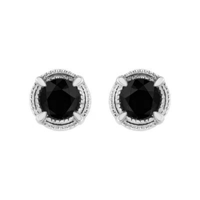 Haus Of Brilliance .925 Sterling Silver Treated Colored Diamond Modern 4-prong Solitaire Milgrain Stud Earrings In White