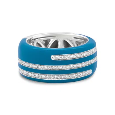 Haus Of Brilliance .925 Sterling Silver Turquoise Enamel 5/8 Cttw Round Diamond Wide Band Statement Ring In White
