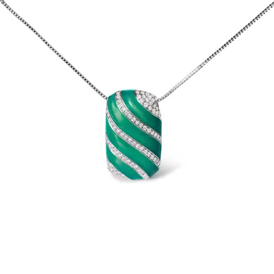 Haus Of Brilliance .925 Sterling Silver Turquoise Enamel And 1/2 Cttw Diamond Block 18" Pendant Necklace In White