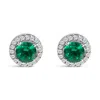 Haus Of Brilliance .925 Sterling Silver With Created Green Emerald And White Sapphire Halo Stud Earring In Green