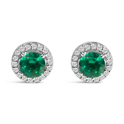Haus Of Brilliance .925 Sterling Silver With Created Green Emerald And White Sapphire Halo Stud Earring