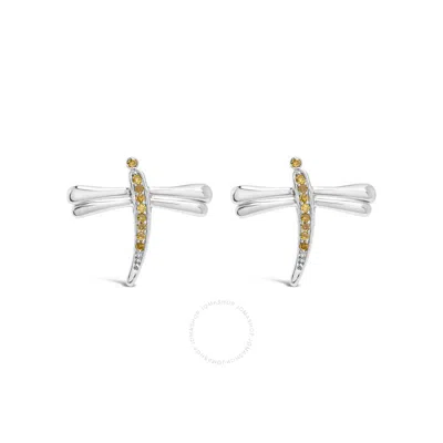 Haus Of Brilliance .925 Sterling Silver Yellow Diamond Accent Dragonfly Stud Earrings (yellow Color