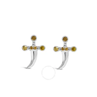 Haus Of Brilliance .925 Sterling Silver Yellow Diamond Accent Knife Earrings (yellow Color