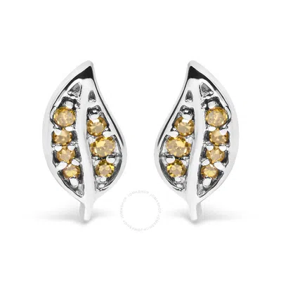 Haus Of Brilliance .925 Sterling Silver Yellow Diamond Accent Leaf Stud Earrings (yellow Color