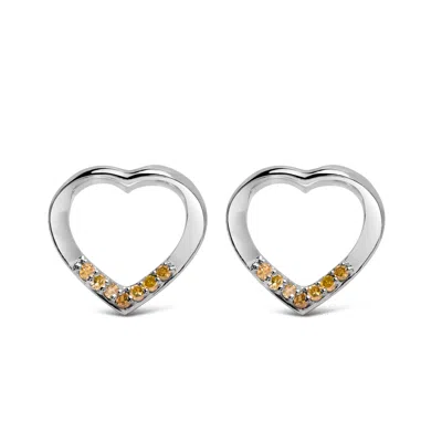 Haus Of Brilliance .925 Sterling Silver Yellow Diamond Accent Open Heart Stud Earrings In Metallic