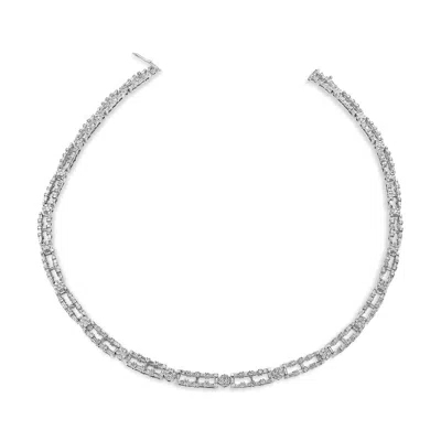 Haus Of Brilliance Ags Certified 14k White Gold 8 1/2 Cttw Diamond Alternating Bar And Floral Cluster Link 18" Choker N