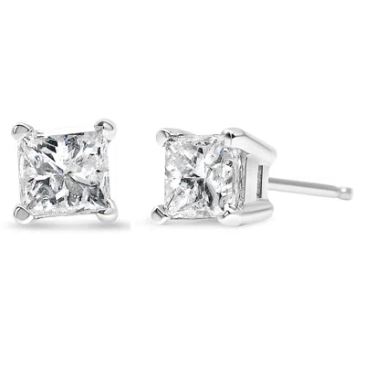 Haus Of Brilliance Ags Certified Princess-cut Square Diamond 4-prong Solitaire Stud Earrings In 14k Gold In White