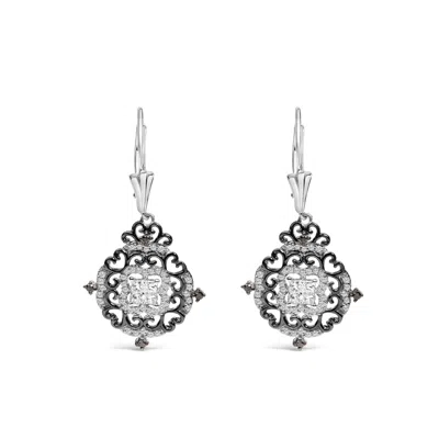 Haus Of Brilliance Black Rhodium And .925 Sterling Silver 3/4 Cttw Diamond Medallion Drop Earrings In Metallic
