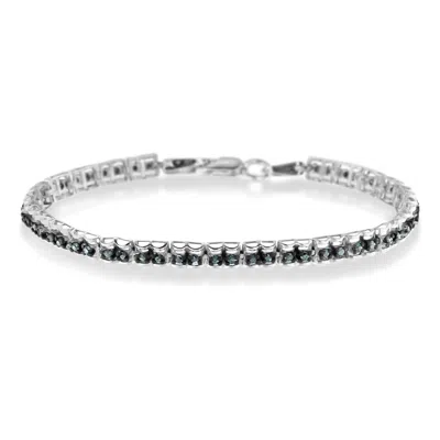 Haus Of Brilliance Black Rhodium Over .925 Sterling Silver 1.0 Cttw Rose Cut Diamond Double-link 7" Tennis Bracelet In White
