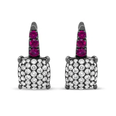 Haus Of Brilliance Black Rhodium Plated 18k White Gold 7/8 Cttw Round Diamond And Graduated Red Ruby Drop Earrings