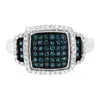 Haus Of Brilliance Black Rhodium Plated .925 Sterling Silver 1/2 Cttw White & Blue Diamond Square Halo Cocktail Ring In White