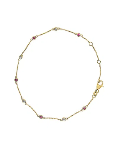 Haus Of Brilliance 14k Yellow Gold Alternating Red Ruby And White Diamond Bezel Station Chain Bracelet
