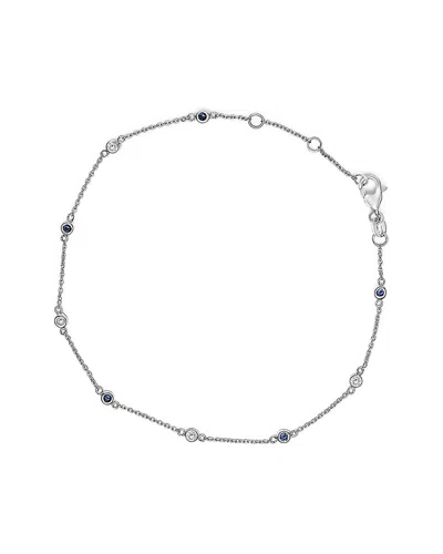 Haus Of Brilliance 14k White Gold Alternating Blue Sapphire And White Diamond Bezel Station Chain Bracelet In Metallic