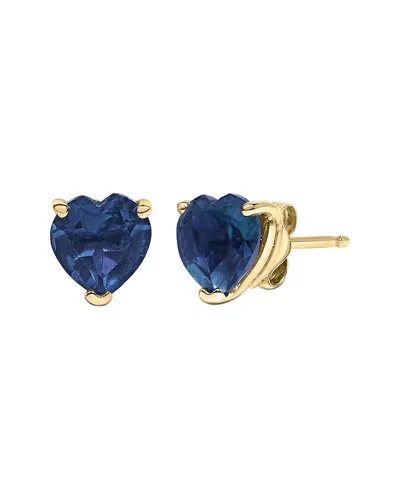 Haus Of Brilliance 14k Yellow Gold 5mm Heart Cut Sapphire Solitaire Stud Earrings In Blue
