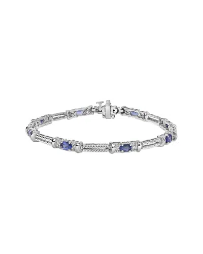 Haus Of Brilliance Colorful Gemstones 14k 2.06 Ct. Tw. Diamond & Tanzanite  Link Bracelet In Silver