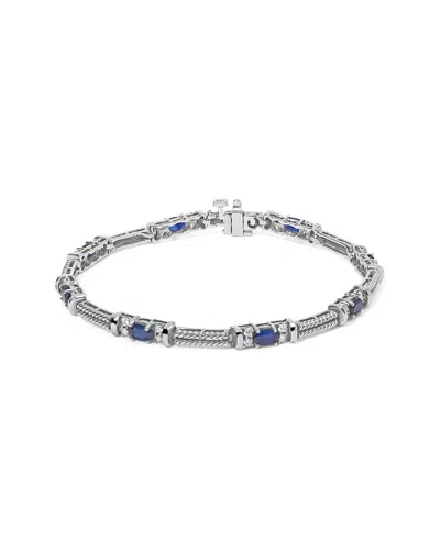Haus Of Brilliance Colorful Gemstones 14k 3.30 Ct. Tw. Diamond & Sapphire Link  Bracelet In Silver