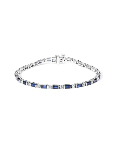 Haus Of Brilliance 14k White Gold 1 1/10 Cttw Diamond And Blue Sapphire Alternating Link Tennis Brac