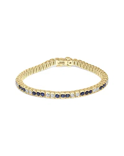 Haus Of Brilliance Colorful Gemstones 14k 6.76 Ct. Tw. Diamond & Sapphire Tennis Bracelet In Gold