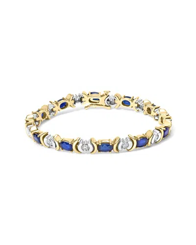 Haus Of Brilliance Colorful Gemstones 14k 7.50 Ct. Tw. Diamond & Sapphire Link Bracelet In Gold