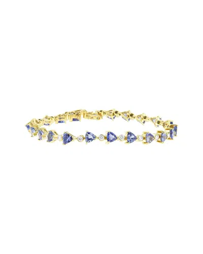Haus Of Brilliance Colorful Gemstones 14k 8.31 Ct. Tw. Diamond & Lab-grown  Tanzanite Link Bracelet In Gold