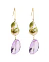 Haus Of Brilliance 14k Yellow Gold Amethyst And Baroque Pearl Drop And Dangle Earrings 2" Inch Dangle Length In Purple