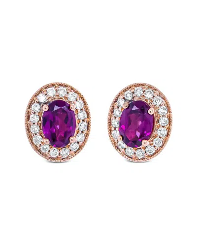 Haus Of Brilliance Colorful Gemstones 14k Rose Gold 2.40 Ct. Tw. Diamond & Garnet Stud Earrings In Brown