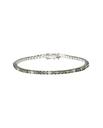 Haus Of Brilliance Colorful Gemstones 18k 0.62 Ct. Tw. Diamond & Sapphire Tennis Bracelet In Silver