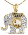 Haus Of Brilliance 18k Yellow Gold 3/4 Cttw Diamond Elephant Shaker Pendant Necklace With Emerald, Ruby, And Sapphire In Gold