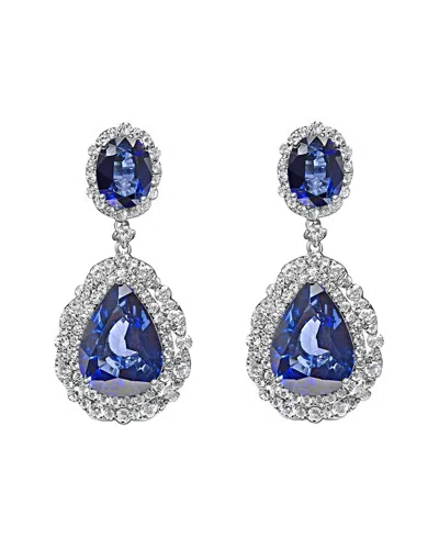 Haus Of Brilliance Colorful Gemstones 18k 26.31 Ct. Tw. Diamond & Sapphire  Dangle Earrings In Blue