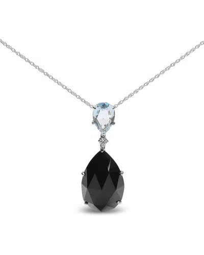 Haus Of Brilliance Colorful Gemstones 18k 25.69 Ct. Tw. Diamond & Onyx Pendant Necklace In Black