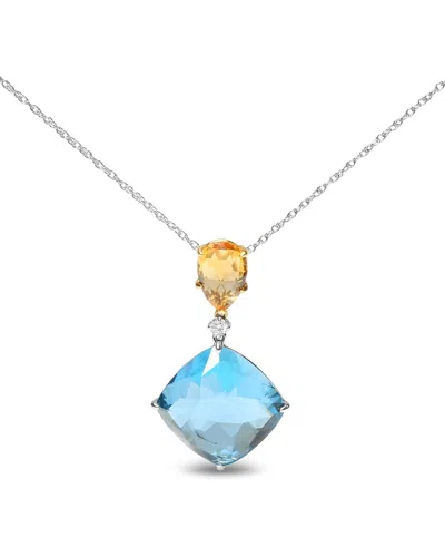 Haus Of Brilliance 18k Gold Diamond Accent Citrine Topaz Dangle Pendant Necklace In Blue