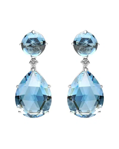 Haus Of Brilliance Colorful Gemstones 18k 44.02 Ct. Tw. Diamond & Topaz Dangle  Earrings In Blue