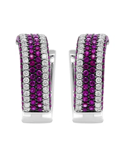 Haus Of Brilliance Colorful Gemstones 18k 5.52 Ct. Tw. Diamond & Ruby Hoop  Earrings In Purple