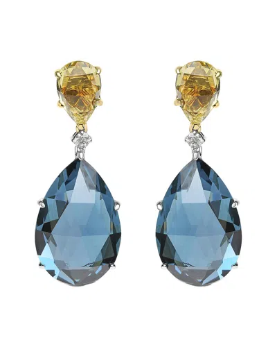 Haus Of Brilliance 18k White And Yellow Gold 1/5 Cttw Diamond With Pear Cut Lemon Quartz And Pear Cut London Blue Topaz In Two-tone