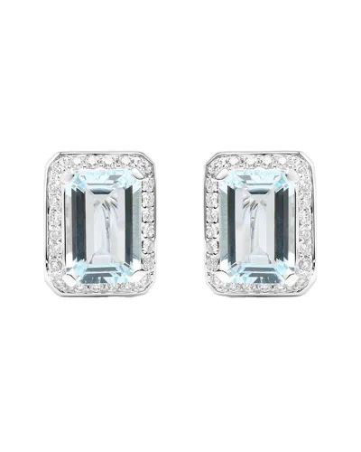 Haus Of Brilliance Colorful Gemstones 18k 7.82 Ct. Tw. Diamond & Aquamarine  Stud Earrings In Metallic
