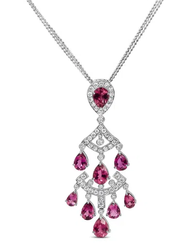 Haus Of Brilliance Colorful Gemstones 18k 7.97 Ct. Tw. Diamond & Tourmaline  Pendant Necklace In Silver