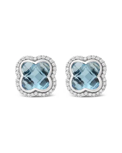 Haus Of Brilliance Colorful Gemstones 18k 8.70 Ct. Tw. Diamond & Topaz Stud  Earrings In Blue