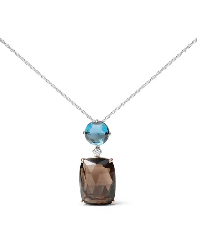 Haus Of Brilliance 18k Rose And White Gold Diamond Accent And London Blue Topaz And Cushion Cut Smoky Quartz Gemstone D In Two-tone