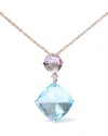 Haus Of Brilliance 18k White And Rose Gold Round Diamond Accent & Rose De France Pink Amethyst & Cushion Cut Sky Blue T In Blue