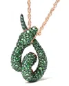 Haus Of Brilliance 18k Rose Gold Round Green Tsavorite Gemstone Cluster Spiral Snake Design 18" Pend In Green
