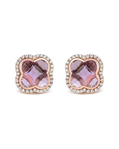 Haus Of Brilliance Colorful Gemstones 18k Rose Gold 7.02 Ct. Tw. Diamond &  Amethyst Stud Earrings In Brown
