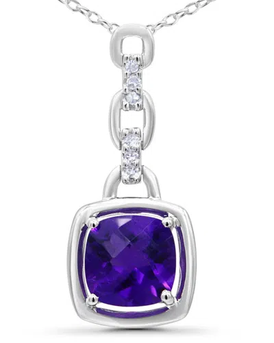 Haus Of Brilliance Colorful Gemstones Silver 0.05 Ct. Tw. Diamond & Amethyst  Pendant Necklace In Blue