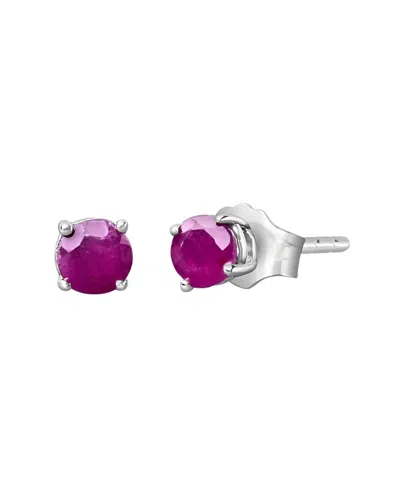 Haus Of Brilliance Colorful Gemstones Silver 0.51 Ct. Tw. Lab-grown Ruby Stud Earrings In Metallic