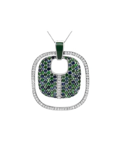 Haus Of Brilliance Silver Pendant Diamond Sapphire Tsavorite Pendant Necklace In Metallic